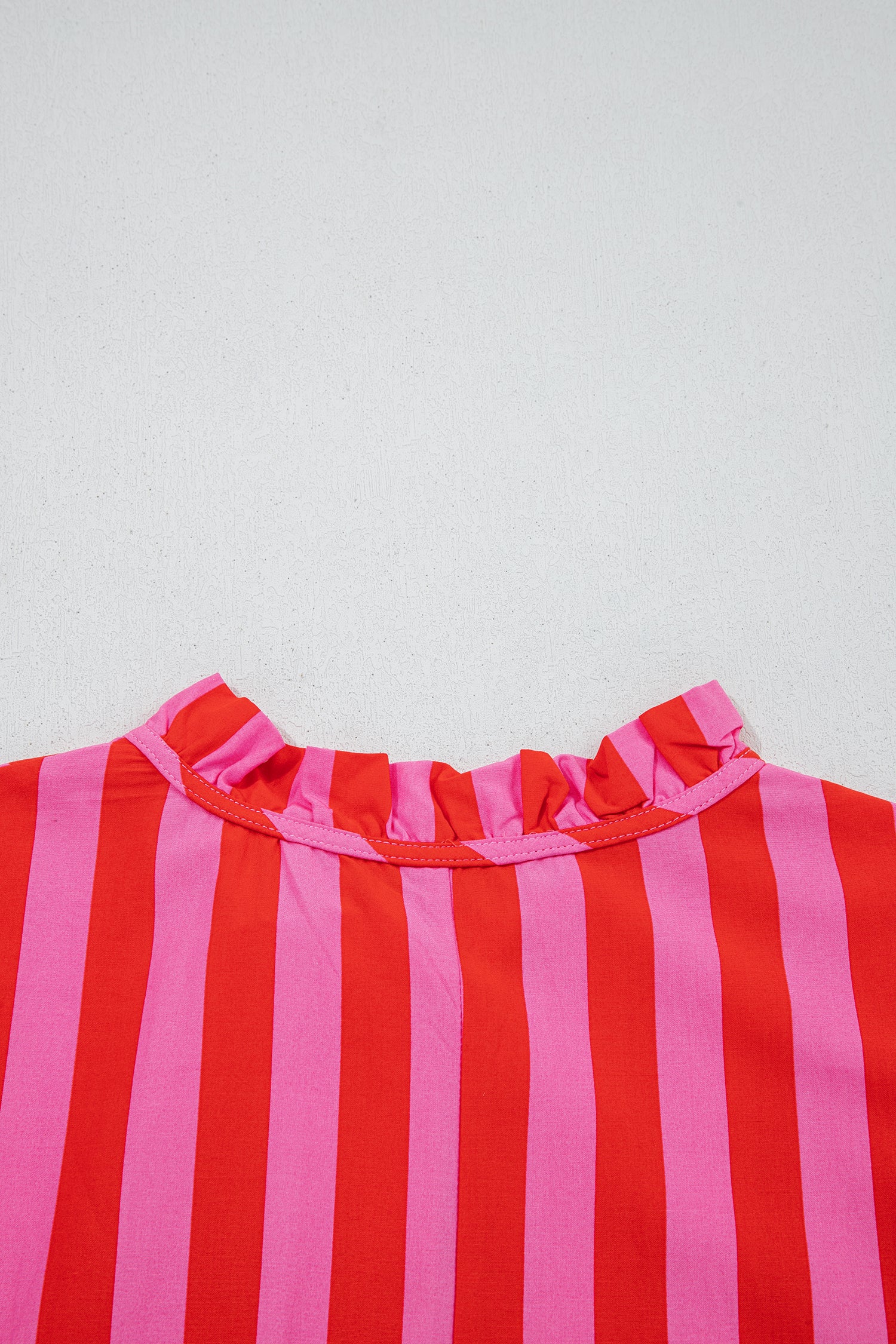 Red Stripe Half Button Puff Sleeve Loose Mini Dress