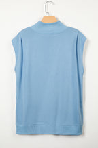 Black Solid Color High Neck Cap Sleeve Loose Top