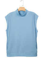 Black Solid Color High Neck Cap Sleeve Loose Top
