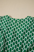 Green Plus Size Geometric Print Pocketed Ruffle Hem Casual Dress