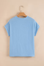 Dark Blue Corded Knit Color Block Pocketed Crew Neck T Shirt