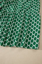 Green Plus Size Geometric Print Pocketed Ruffle Hem Casual Dress