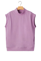 Black Solid Color High Neck Cap Sleeve Loose Top