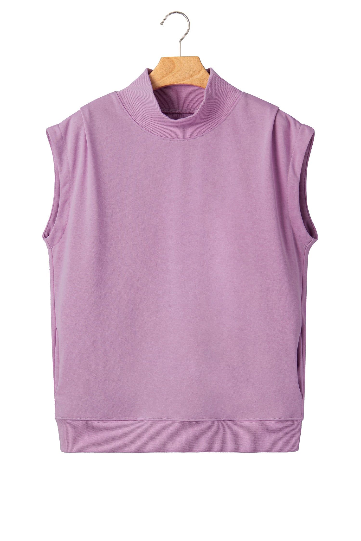 Black Solid Color High Neck Cap Sleeve Loose Top
