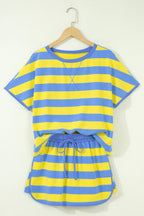 Yellow Stripe Dolman Tee Drawstring Skort Athletic 2pcs Set