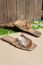 Metallic Crocodile Pattern Roman Style Flat Slippers