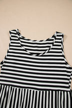 Black Stripe U Neck Sleeveless Loose Fit Mini Dress