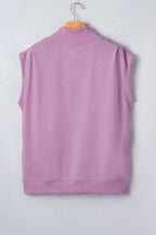 Black Solid Color High Neck Cap Sleeve Loose Top