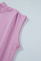 Black Solid Color High Neck Cap Sleeve Loose Top